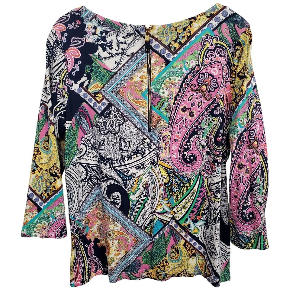 LRL Ralph Lauren Size XL Top Multicolor Paisley Floral Patchwork Print Back Zip - Picture 3 of 8